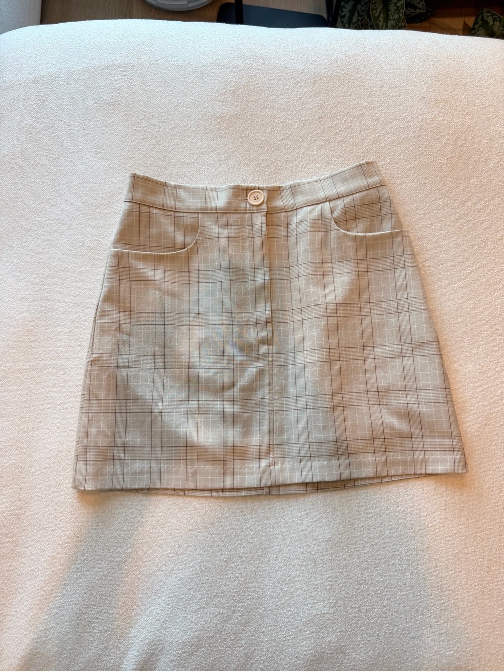 OAK + FORT Beige Plaid Mini Skirt